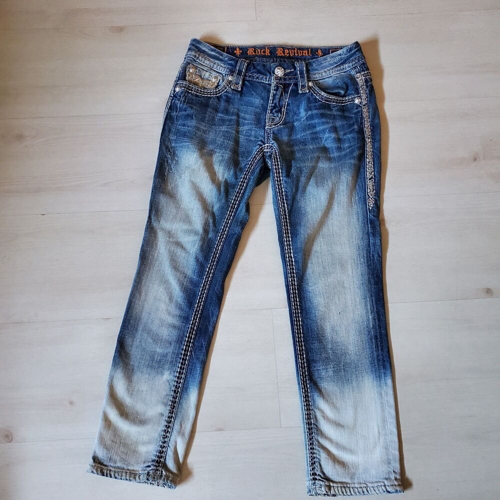 Rock Revival Aroa Capri Jeans Women's Sz 25 Distressed Grunge Y2K Bling